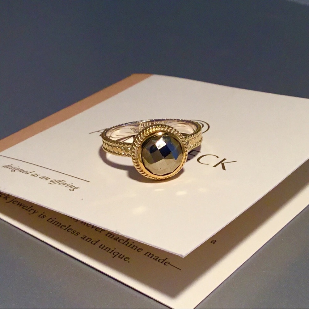 ANNA BECK 18 K GOLD PLATED
STERLING SILVER PYRITE RING SIZE 7-7.5